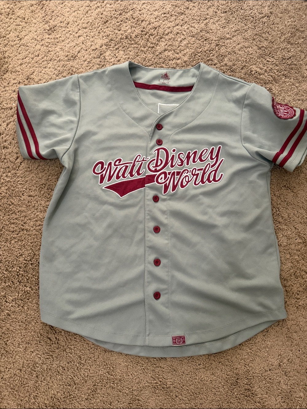 Disney Light Gray and Maroon Walt Disney World Baseball Jersey